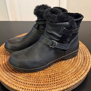 JBU Jambu Women Black Waterproof Faux Fur Trim Ankle Boots Winter Shoes Slouchy